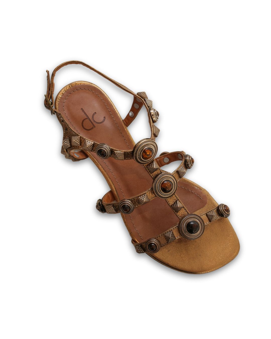 Sandália em Couro Legítimo com Aplicações Bronze Alice