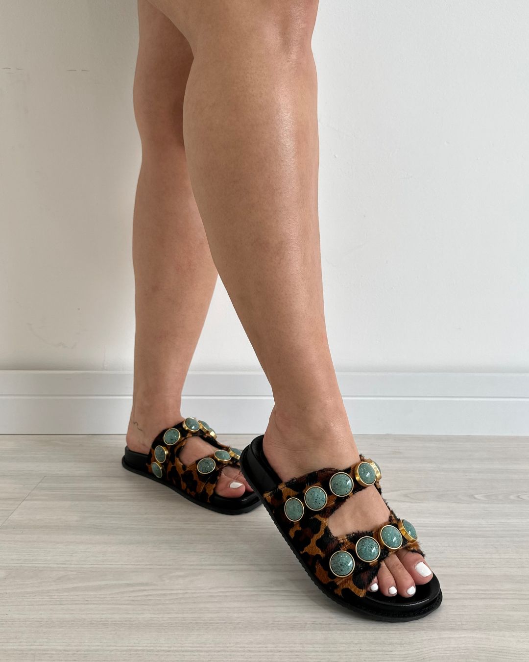 Birken Pedraria em Couro Legítimo Animal Print Hanna