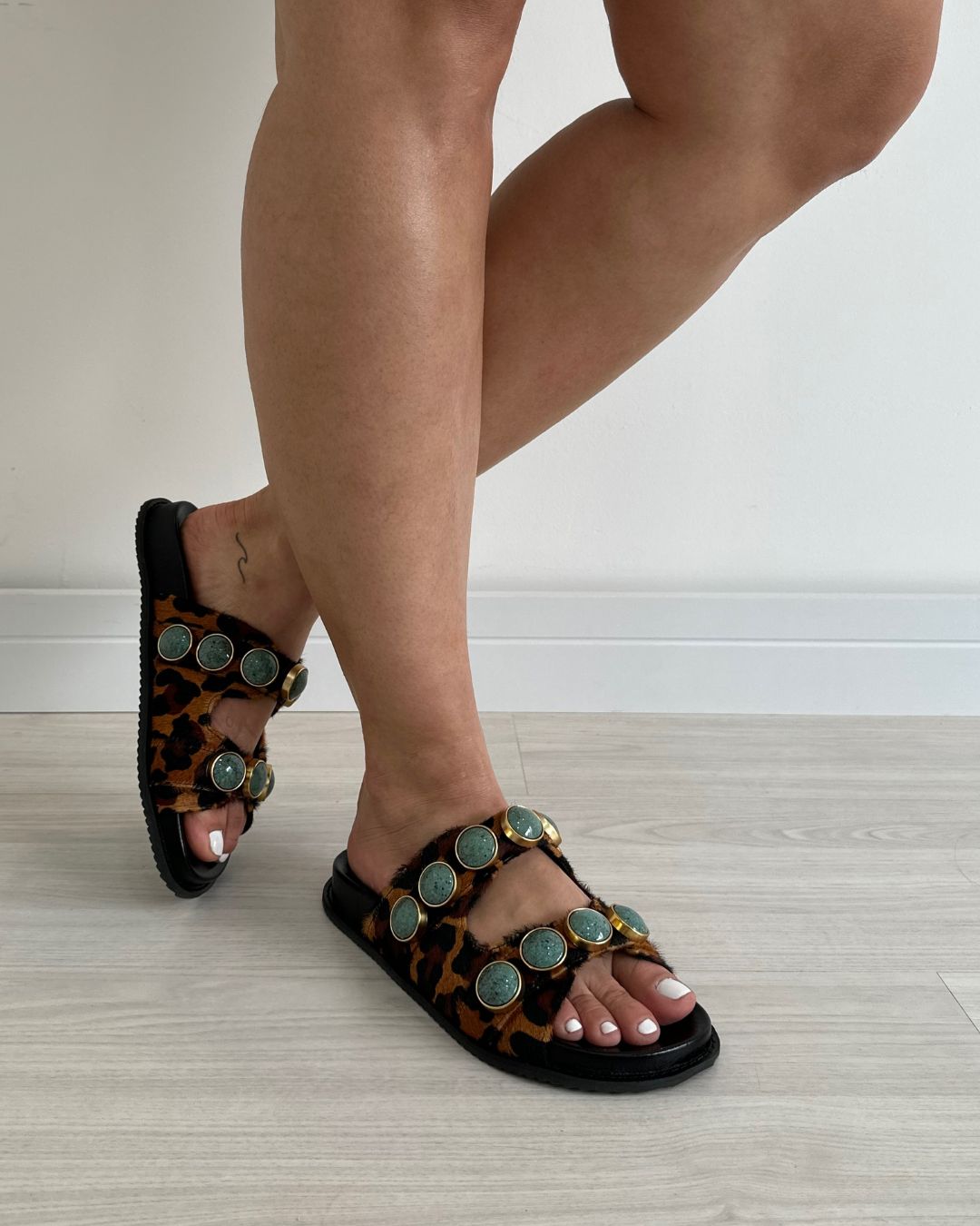Birken Pedraria em Couro Legítimo Animal Print Hanna