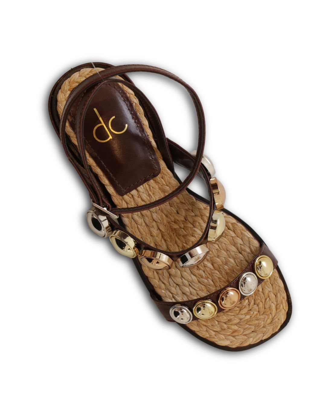 Sandália Aplicações Salto Baixo Em Couro Marrom Narcisa