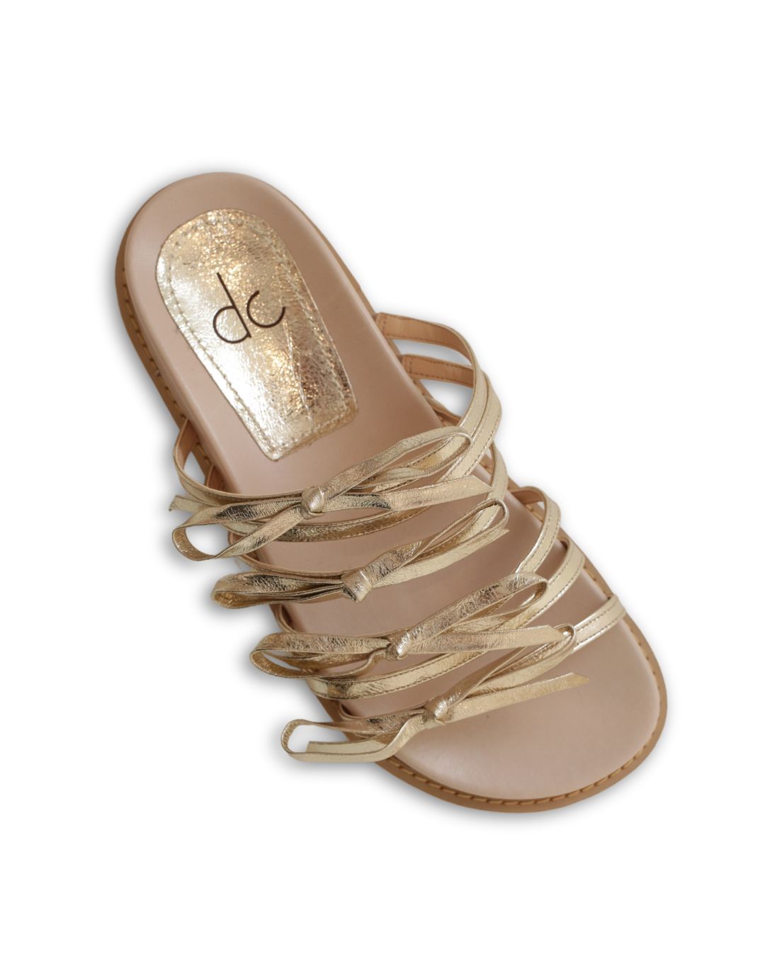 Sandália Papete Laços Em Couro Dourado Nala