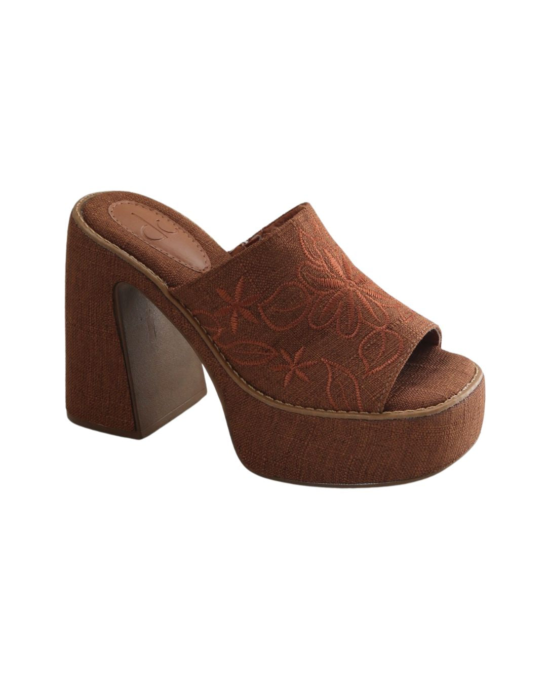 Tamanco Bordado em Linho Marrom Pillar