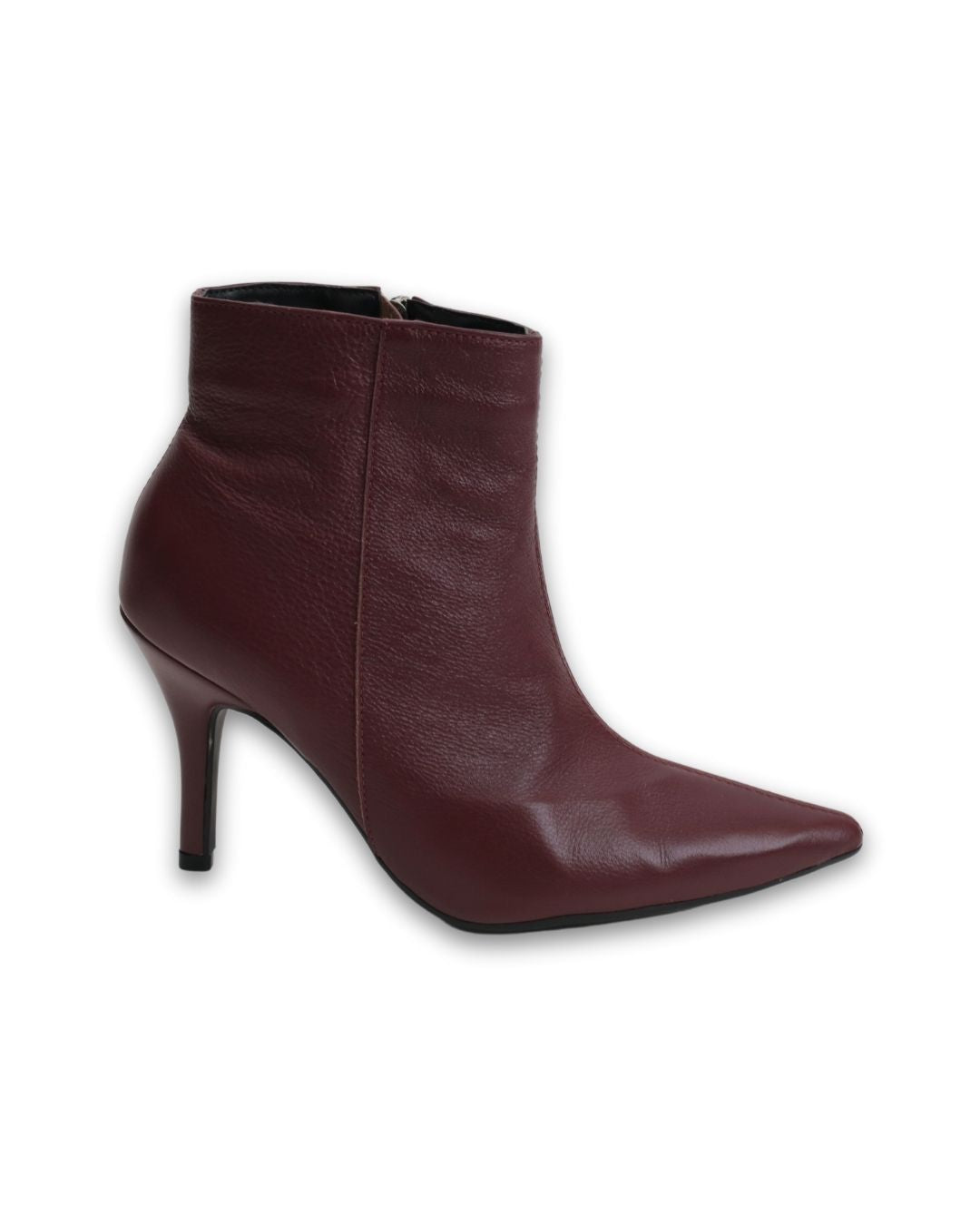 Bota Salto Médio Em Couro Vinho Layla