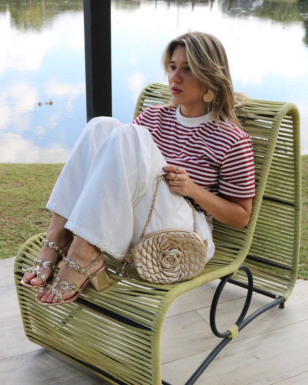 Sandália Salto Bloco Dourado Ingrid