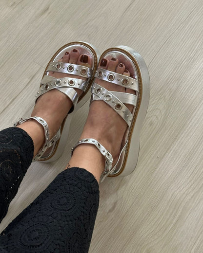 Sandália Flatform Prata Letícia