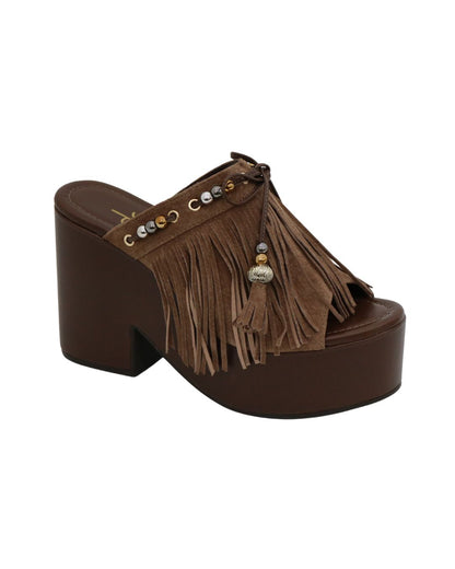 Tamanco Franja Em Camurça Marrom Mabel