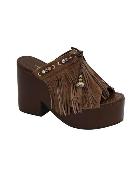 Tamanco Franja Em Camurça Marrom Mabel