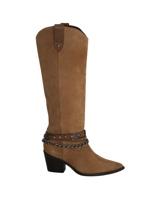 Bota Cano Alto em Camurça Marrom Antonia