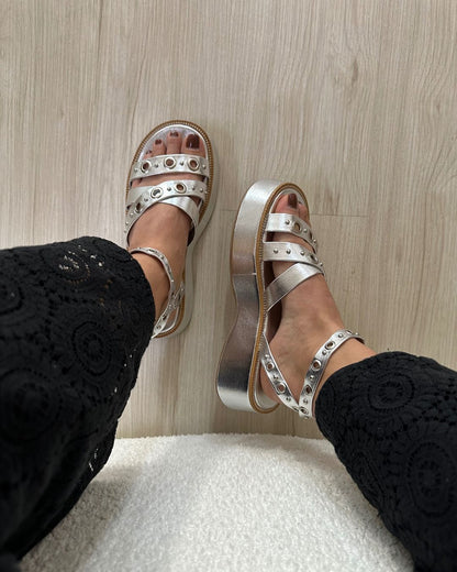 Sandália Flatform Prata Letícia