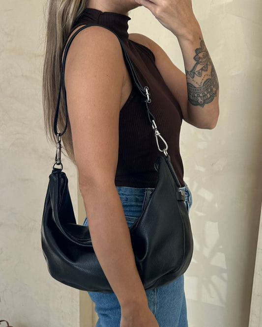 Bolsa Tiracolo Em Couro Legitimo Preto Austin
