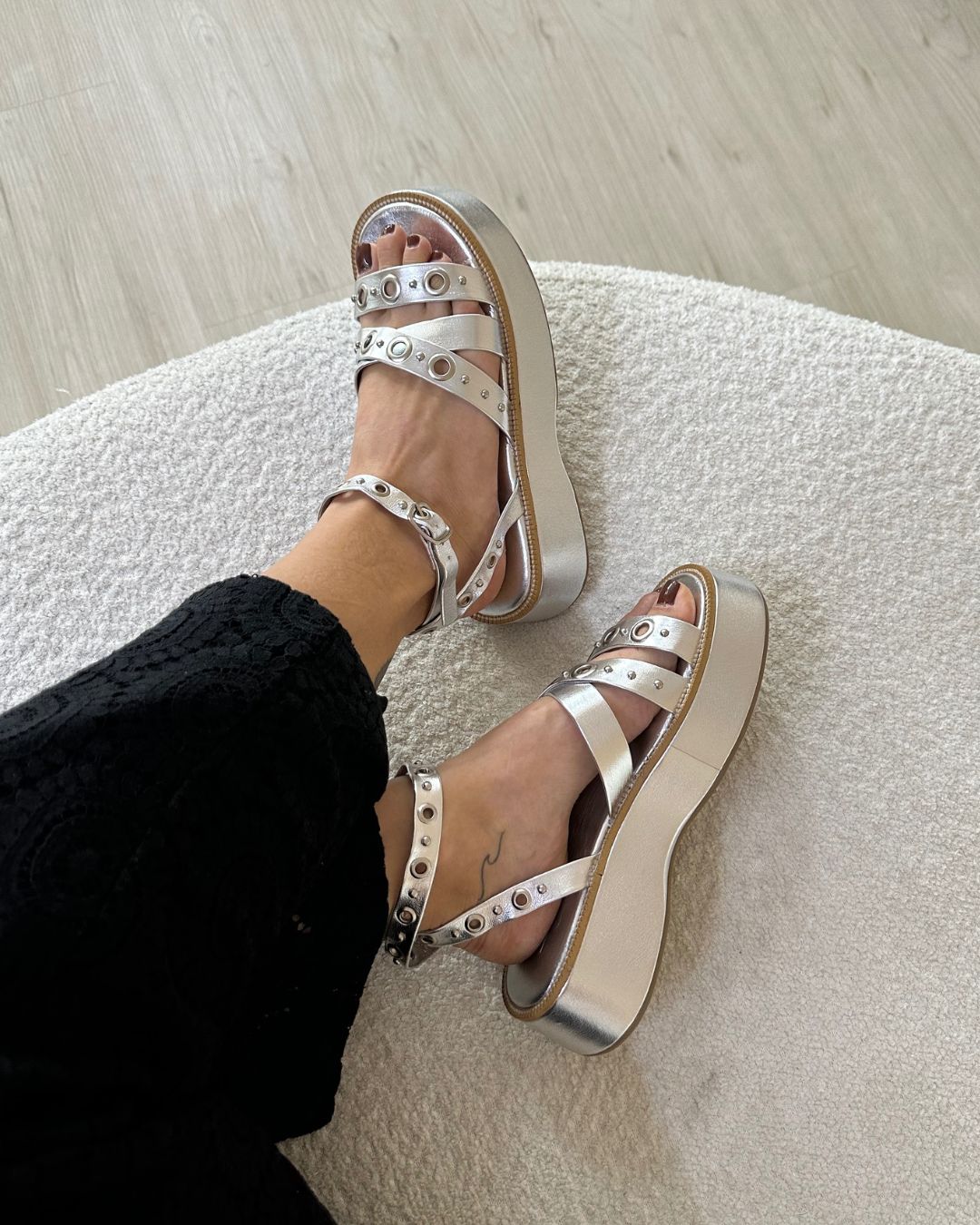 Sandália Flatform Prata Letícia